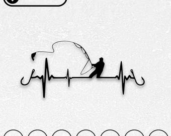 釣りのハートビート SVG DXF | レーザーカットファイル（デジタルダウンロード）