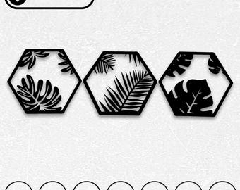 葉っぱの壁アート レーザーカット ファイル | 熱帯植物 SVG DXF (デジタルダウンロード)
