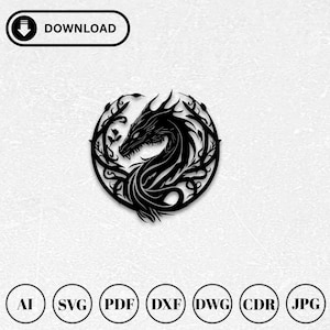 Dragon Head Floral Svg Dxf Laser Cut Files | Wall Art Cut File For Cnc Plasma Laser | Glowforge | Svg for Cricut | Instant Digital Download