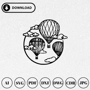 Hot Air Balloon Svg | Hot Air Balloon Dxf | Laser Cut Files | Engraving Silhouette Template | Cnc Cutting Router | Instant Digital Downloads