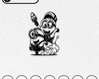 ミニオンレーザーカットファイル | 面白い漫画ベクター（デジタルダウンロード）