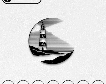 灯台のSVG、DXF、PDF、AIレーザーカットファイル | Glowforgeファイル | CNCカッティングルーター | 彫刻デカール | デジタルベクター即時ダウンロード