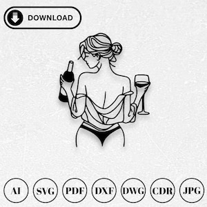 Woman Line Art Dxf Svg Files | Female Body Laser Cut Files | Cnc Machine Cutting | Silhouette Template | Glowforge | Digital Vector Download