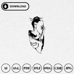 Chic Japanese Geisha Dxf Svg Files | Japanese Kimono Laser Cut Files | Cnc Cutting Router | Engraving Decal |Digital Vector Instant Download
