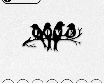 Arte mural de pájaros enamorados / Archivos para corte láser, CNC, Glowforge (Descarga digital)
