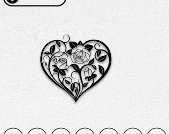 ハートローズレーザーカットファイル | バレンタインデー SVG DXF (デジタルダウンロード)