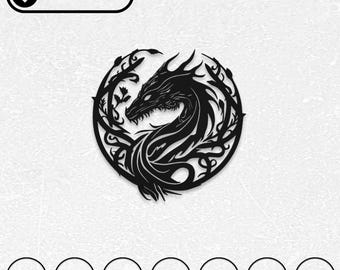 ドラゴンヘッドフローラルSVG DXFレーザーカットファイル | デジタルインスタントダウンロード