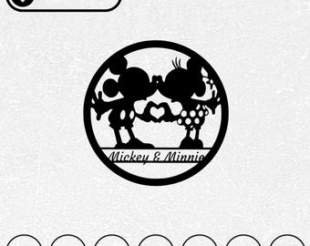 ミッキーとミニーのキス SVG DXF ファイル | レーザーカット、CNC ルーター (デジタルダウンロード)
