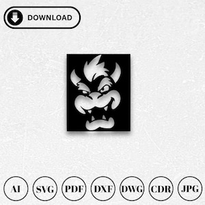 Bowser Wall Art Dxf Svg Pdf Laser Cut Files | Mario Bowser Glowforge Files | Silhouette Cricut Laser Cutting Files | Download Digital Files