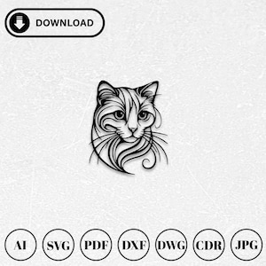 Cat Wall Art Laser Cut Svg Dxf Files | Glowforge Cut Files | Svg Cut File for Cricut | Cnc Cutting Router | Digital Vector Instant Download