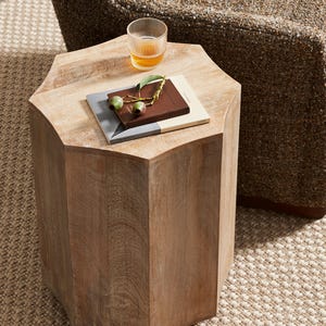 Mango Side Table | Solid Wood With White Wash, Geometric Form