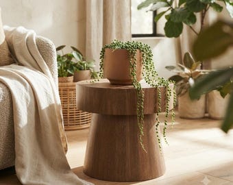 Mushroom Accent Table | Small Light Walnut Wood Side