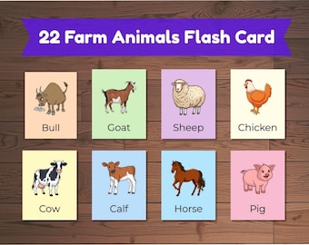 Farm Animals Flashcards for Kids | 24  Animal Cards | | Preschool, Kindergarten, Toddler Learning | Printable PDF