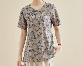 Printed Tops Summer Floral Cotton T-shirts Short-sleeved Loose Tops Custom Enlarged Shirts, Unique Prints, Personality And Novel Tops