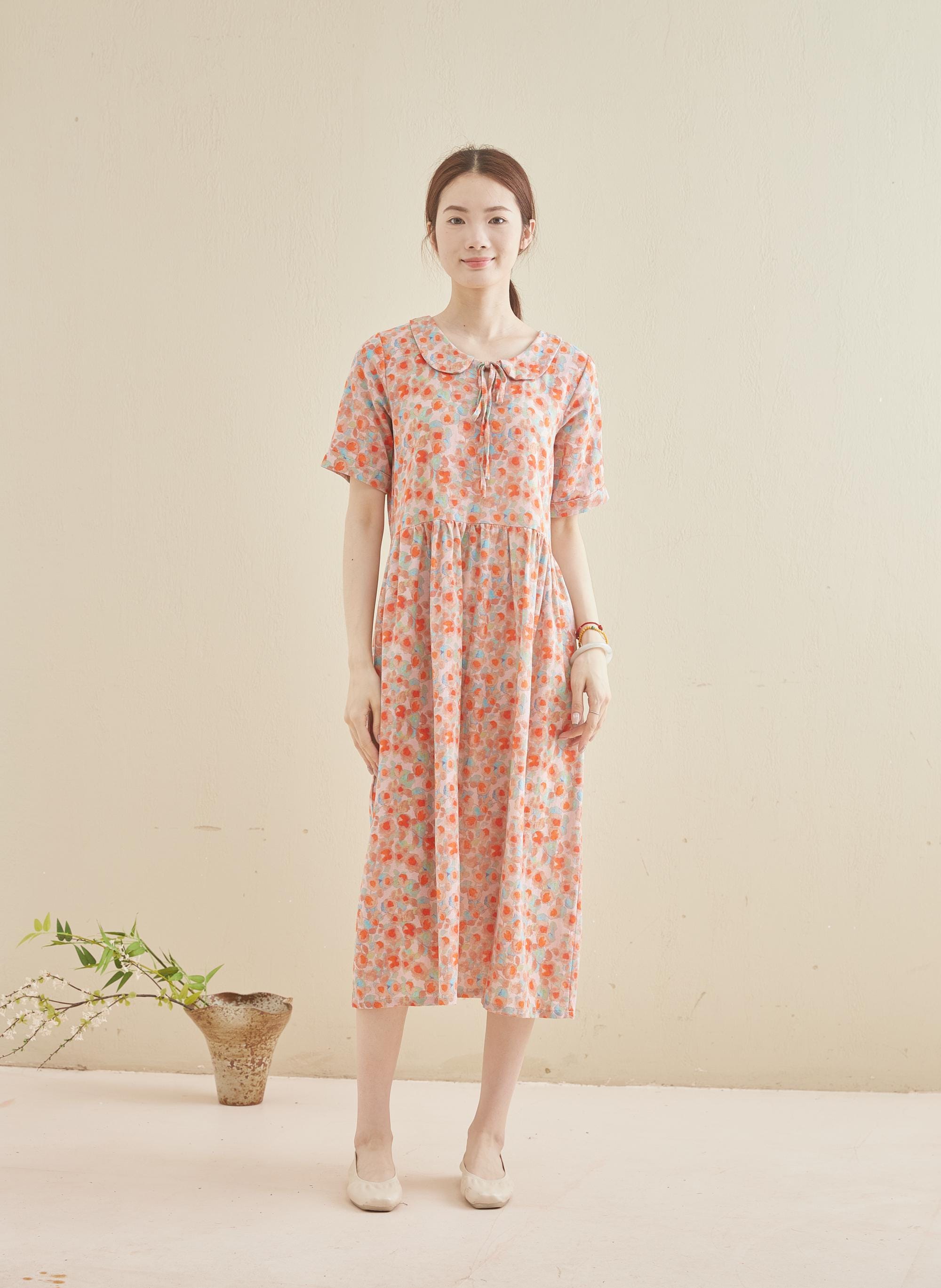 Printed Dress Summer Floral Cotton Soft Dress Short-sleeves Midi Dresses Customize Plus Dress, Unique prints Personalized and Novel Dress