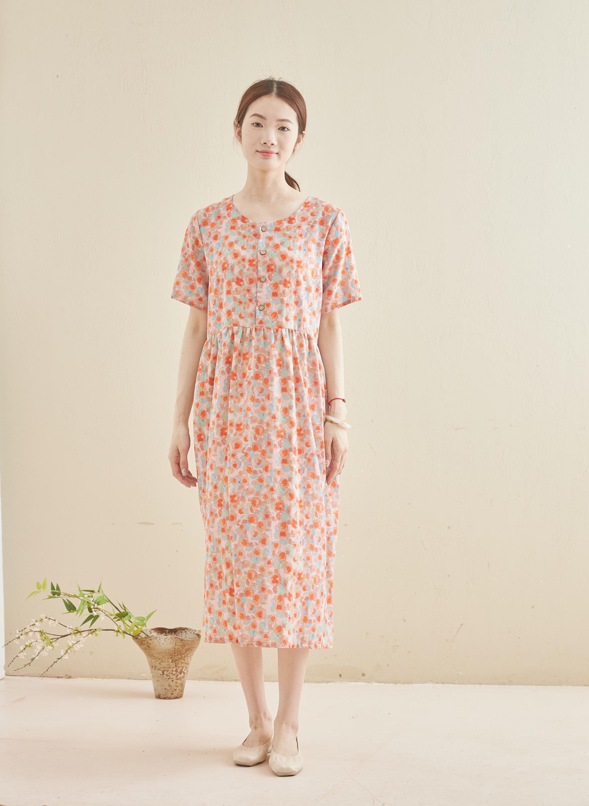 Printed Dress Summer Floral Cotton Soft Dress Short-sleeves Midi Dresses Customize Plus Dress, Unique prints Personalized and Novel Dress
