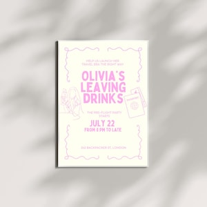 Invito per un drink di arrivederci / Invito modificabile a tema viaggio / Modello digitale personalizzabile per feste / Buon viaggio e arrivederci