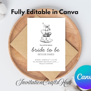 Wildflower Tea Party Bridal Shower Invitation, Time For Tea With Bride To Be Invitation Template, Floral Blue Tea Pot Party Bridal Shower