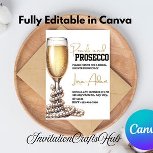 Pearls and Prosecco Bridal Shower Invitation, Bubbly Brunch Invite, Champagne Tower Invite, Bride to be Brunch, Editable Template
