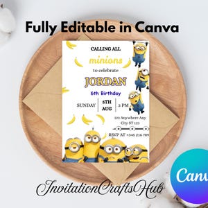 Editable Minion Birthday Invitation Template, Printable Birthday Party Invitations, Digital Kids Party Invite Template, Birthday Invitation
