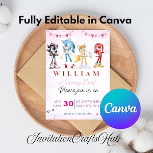 Sonic Editable Birthday Invitation, Hedgehog Party Invitation Template Printable, For Boy and Girl Invitation, Invite Instant Download