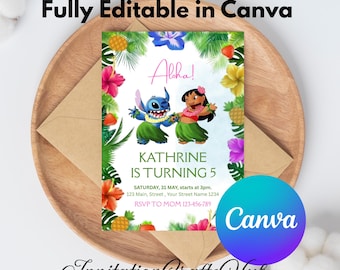 Any Age Lilo Stitch Birthday Invitation, Editable Printable ANY AGE Aloha Hawaii Boy Girl Birthday Invite, Stitch Beach Party Instant CANVA