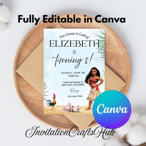 Baby Moana Birthday Invitation | Editable Digital Hawaiian Invite | Kids Theme Party Template | Instant Download | Hawaiian Theme
