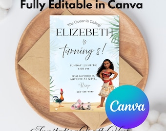 Baby Moana Birthday Invitation | Editable Digital Hawaiian Invite | Kids Theme Party Template | Instant Download | Hawaiian Theme