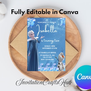 Frozen Elsa Birthday Invitation Editable Frozen Party Invitation Winter Snow Birthday Printable Editable Instant Download Canva Template