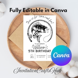 Fishing Birthday Invitation Template, Fishing Birthday Invite, Fish Bday invitation, Reel in the Fun, Boy Birthday, Editable Canva Template
