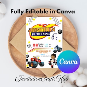 Monster Truck Birthday Invitation Template, Monster Truck Invitation, Boy Monster Truck Invitation, Monster Truck Invites, Canva Template