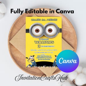 Editable Minion Birthday Invitation Template, Printable Birthday Party Invitations, Digital Kids Party Invite Template, Evite Bday Card