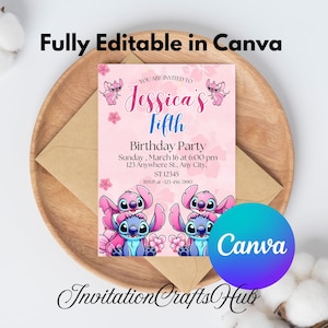 Editable Stitch Birthday Party Invitation Template, Cartoon Birthday Invitation, Stitch Birthday pool Party Invitation, Stitch Bday evite