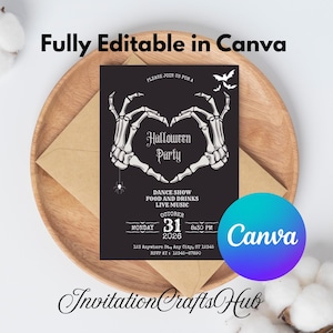Skeleton Hand Halloween Party Invitation Editable Don’t Ghost This Party Invite Printable Gothic Adult Costume Party Halloween Invitation