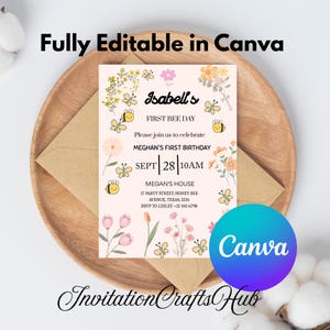 First Bee Day Birthday Invitation 1st Bee-Day Party Invite First Birthday Boho Invitation Bumble Bee Invite 1st Birthday Invite for Girl