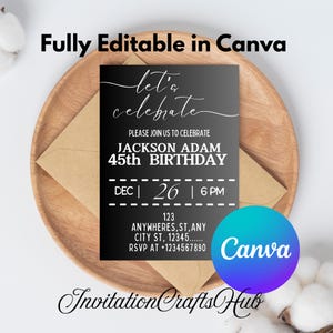 Let&#39;s Celebrate Invitation Template, Editable Surprise Birthday Party Invite, Anniversary Invites, Blacj Digital Invite