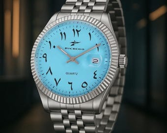 Luxury Quartz Watches for Men Arabic Dial Style Classic Casual Wristwatch Stainless Steel Ideal Gift Blue Green Yellow