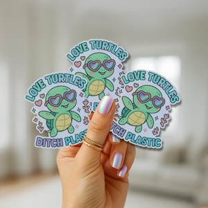 Sticker plastique Love Turtles Fossé - Sticker mignon tortue de mer écologique en vinyle - Sticker écologique découpé pour bouteilles d'eau et ordinateurs portables