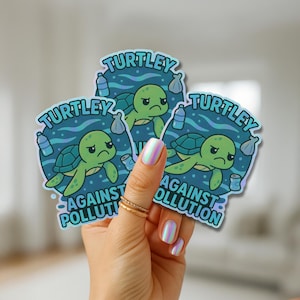 Sticker tortue anti-pollution - Sticker vinyle écologique drôle tortue de mer - Sticker anti-pollution coupe baiser pour ordinateurs portables, bouteilles d'eau, journaux