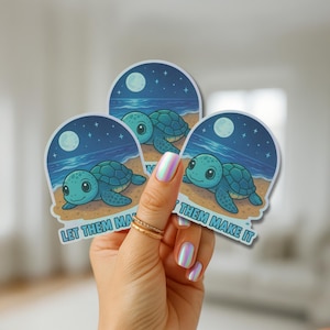 Sticker tortue de mer, laissez-les faire – Sticker vinyle Sauvons les tortues – Sticker coupe baiser pour la conservation de l'océan (2 x 2 à 6 x 6 x 6 po.)