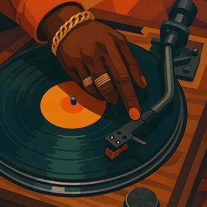 Draaitafel Essence Art Print | Gestileerde DJ-handvinylplaat | Muurkunst muziekkamer | Hiphopcultuurdecor
