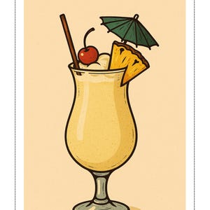 Tropische muurkunst Pina Colada – afdrukbaar decor zomercocktail