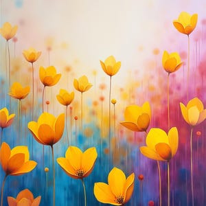 Golden Petals in Dreamlight – Abstract Floral Digital Art Download