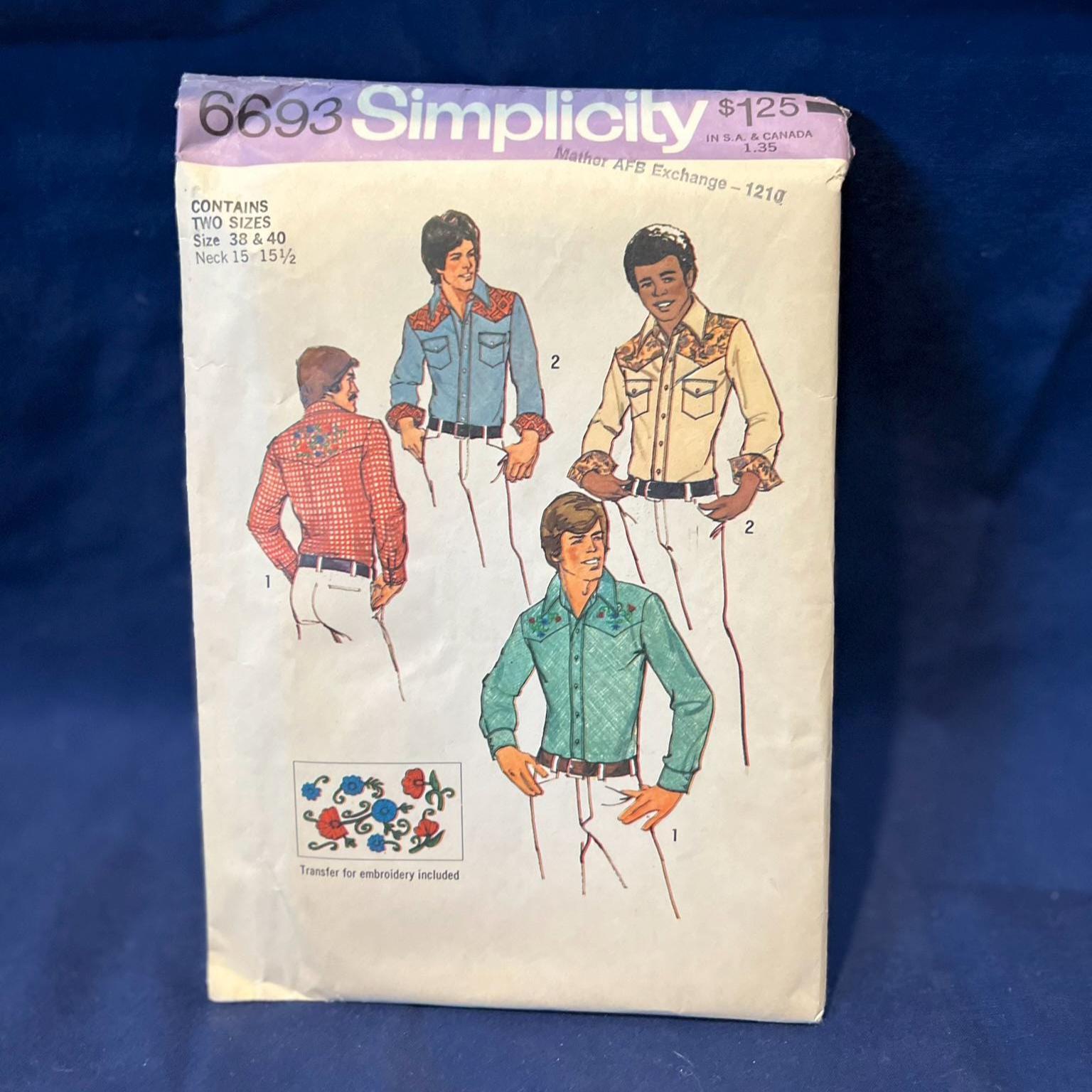 Vintage Simplicity Pattern 6693 - Men's (size 38-44) & Youth (size