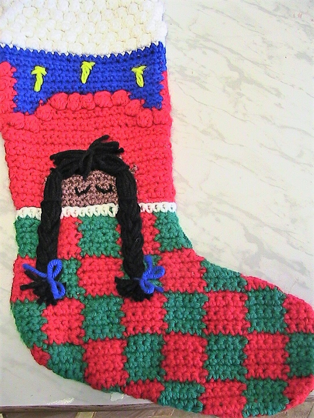 Black Girl PIGTAILS Sleeping Under Quilt Stocking Crochet 3D Etsy
