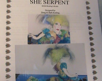 SHE SERPENT Tailed Lady~Barb Keeling~Rare 2004 PDF Downloadable cloth art doll pattern