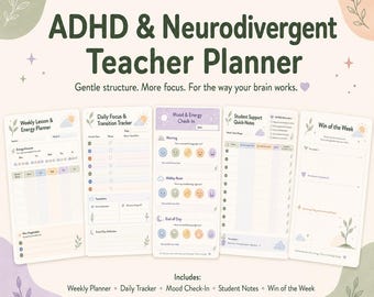 Planificador imprimible para profesores de TDAH / Planificador para profesores neurodivergentes / Planificador de educación especial / Organización del aula para alumnos con TDAH (descarga digital)