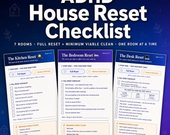 Lista de verificación para la reorganización del hogar para personas con TDAH (imprimible) / Lista de verificación de limpieza para personas con TDAH / Reorganización del hogar para personas neurodivergentes / Planificador de organización del hogar / Descarga digital