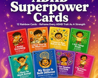 Tarjetas de afirmaciones de superpoderes para el TDAH / Afirmaciones positivas imprimibles para niños / Tarjetas de confianza para personas neurodivergentes / Mentalidad de crecimiento