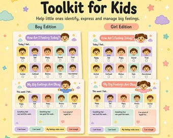 Emotion Regulation Tool for Kids Printable | Feelings Coping Skills Worksheet | Boy & Girl Version | 3-Page SEL Activity Digital Download